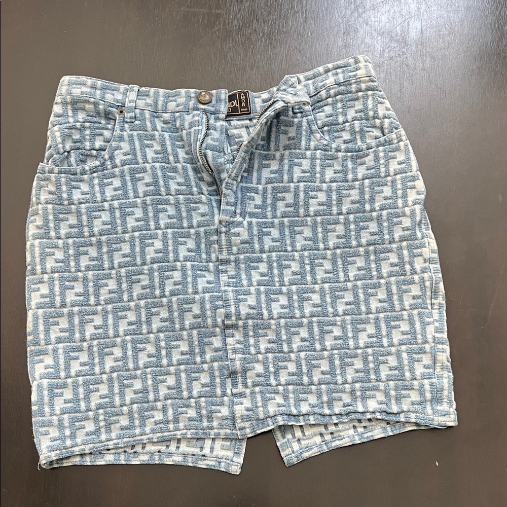 Fendi Light Blue denim Logo Jean Skirt